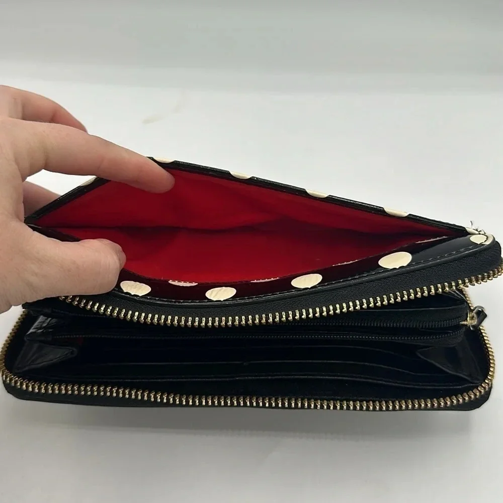 Kate Spade Carlisle Street Lacey Midnight / Cream polka dot zip around wallet